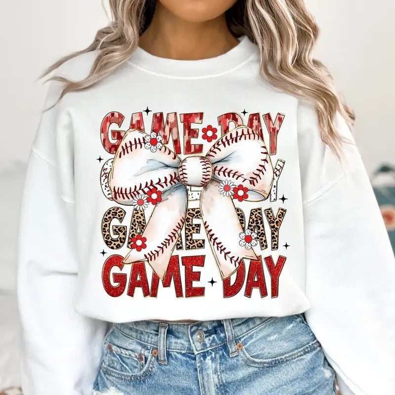 Baseball Coquette Game Day Baseball Retro Baseball Bow Tis the Season Sweatshirt T-Shirts, Hoodie | CiraTrend.com