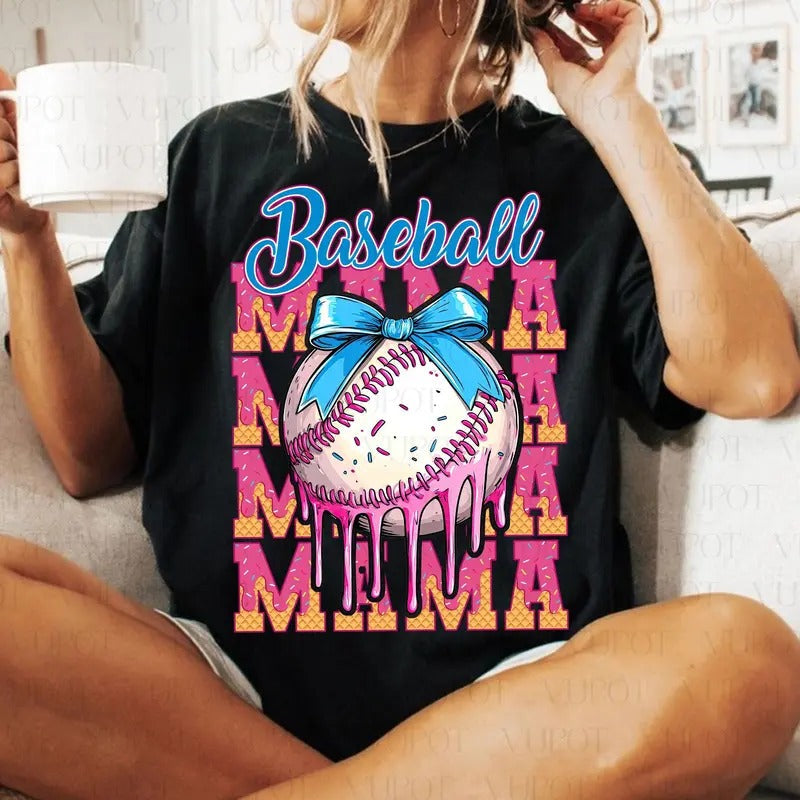 Baseball Mama Drip T-Shirt, Mama Baseball T-Shirt, Game Day Baseball T-Shirt, Baseball Ice Cream Drip Shirt, Mother's Day...