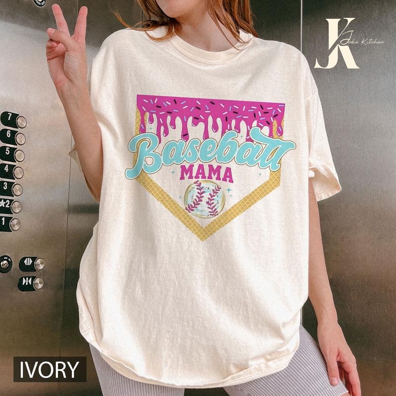 Baseball Mama Ice Cream Drip Shirt, Mama Baseball Shirt, Game Day Retro Football Fall Season T-Shirt Comfort Cotton Womenswear Unisex Summer