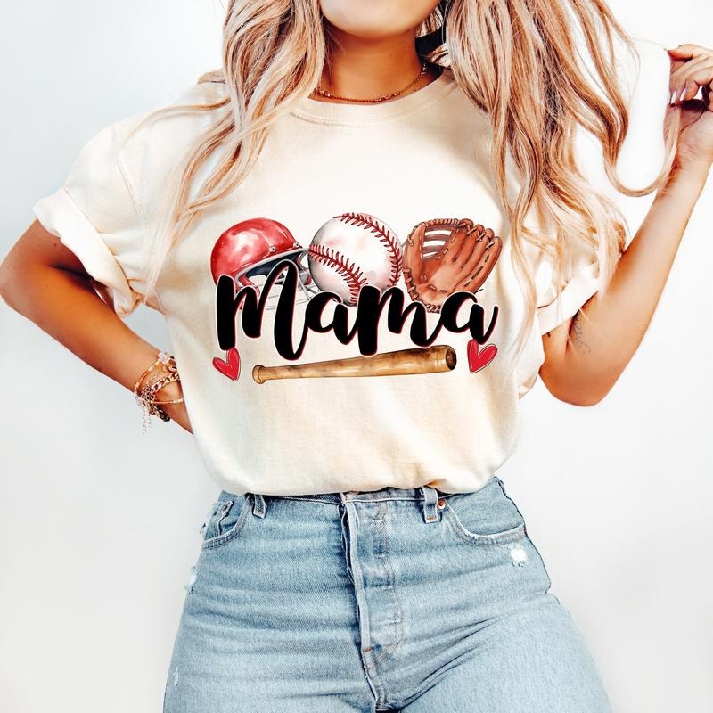 Baseball Mama T-Shirt, Doodle Baseball T-Shirt, Sports T-Shirt, Baseball Mom, Hearts, Baseball Glove, Game Day Hoodie,...