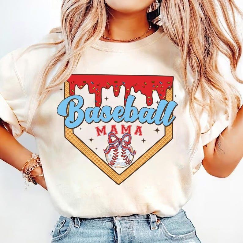 Baseball Themed Ice Cream Shirt, Sporty Mom Tee tshirt, Stylish Brushstroke tshirt, favorite shirts Hoodie, Sweatshirt