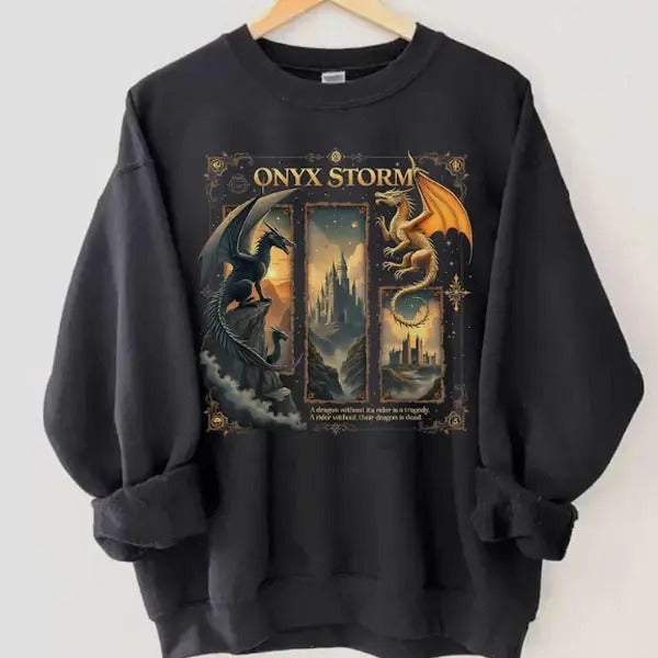 Basgiath Onyx Storm Hoodie, Fourth Wing Series Unisex Sweatshirt, Violet Sorrengail Tee, Casual Long Sleeve, Medium-Heavy...