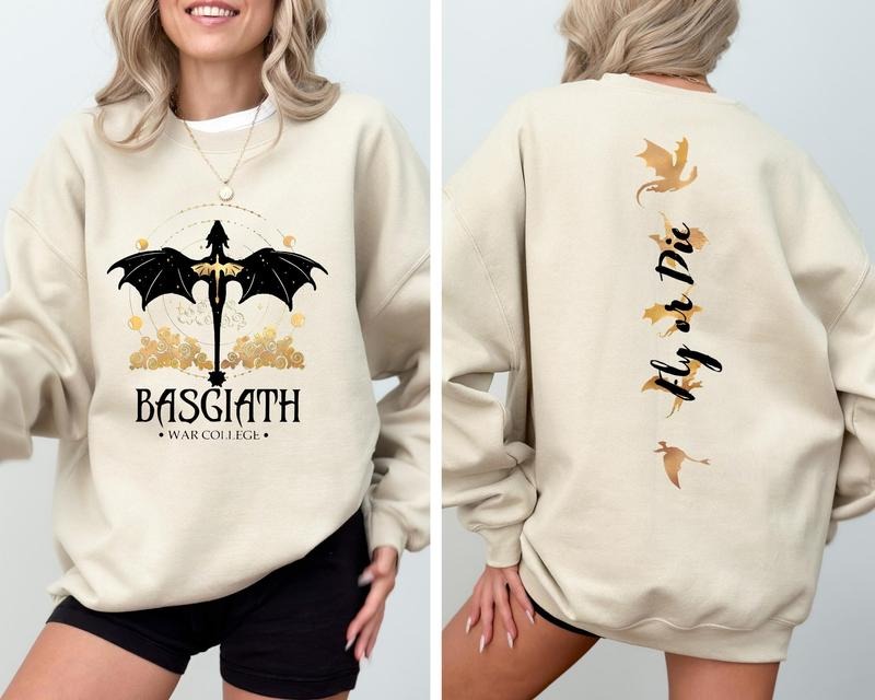 Basgiath War College Sweatshirt ,Dragon Rider, Fourth Wing Hoodie, Violet Sorrengail, Xaden Riorson, Fly or Die T-shirt