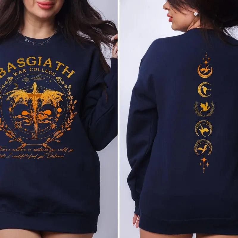Basgiath War College Sweatshirt, Fourth Wing Double-Sided Hoodie, Dragon Rider Sweater, Riders Quadrant, Rebecca Yoros,...