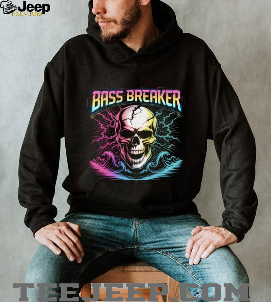 “Bass Breaker” Retro Neon Skull & Waves Rock T Shirt