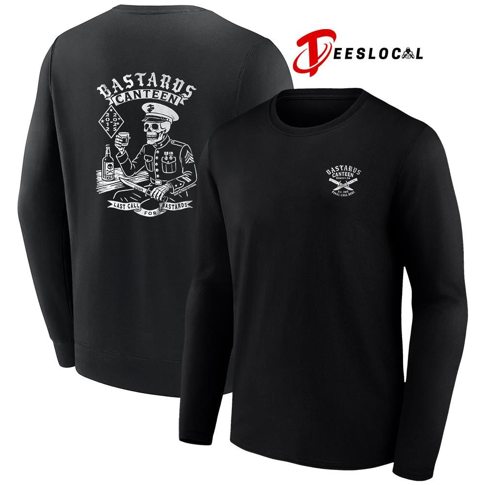 Bastards canteen last call for Bastards skeleton graphic shirt