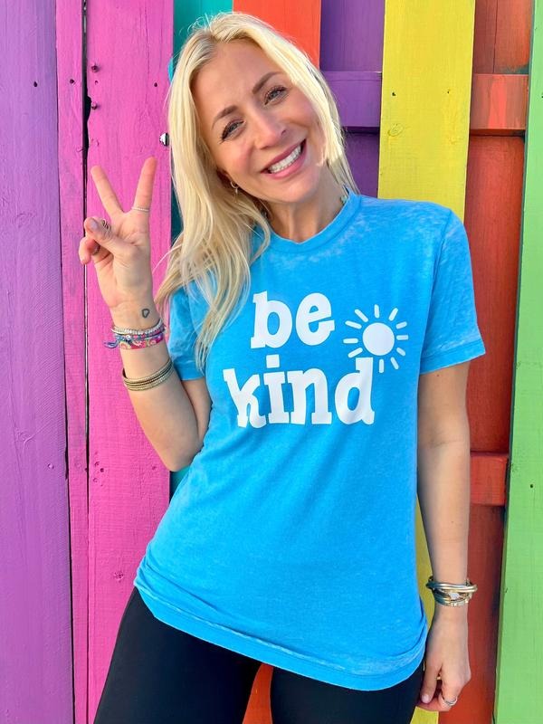 Be Kind Acid Wash Turquoise Tee Hoodie, Sweatshirt | CiraTrend.com