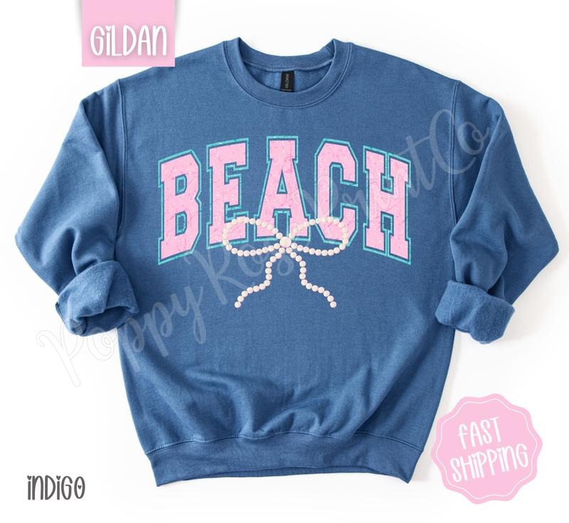 Beach Bow Sweatshirt, Cute Summer Sweater, Girly Beach Crewneck T-Shirts, Hoodie | CiraTrend.com