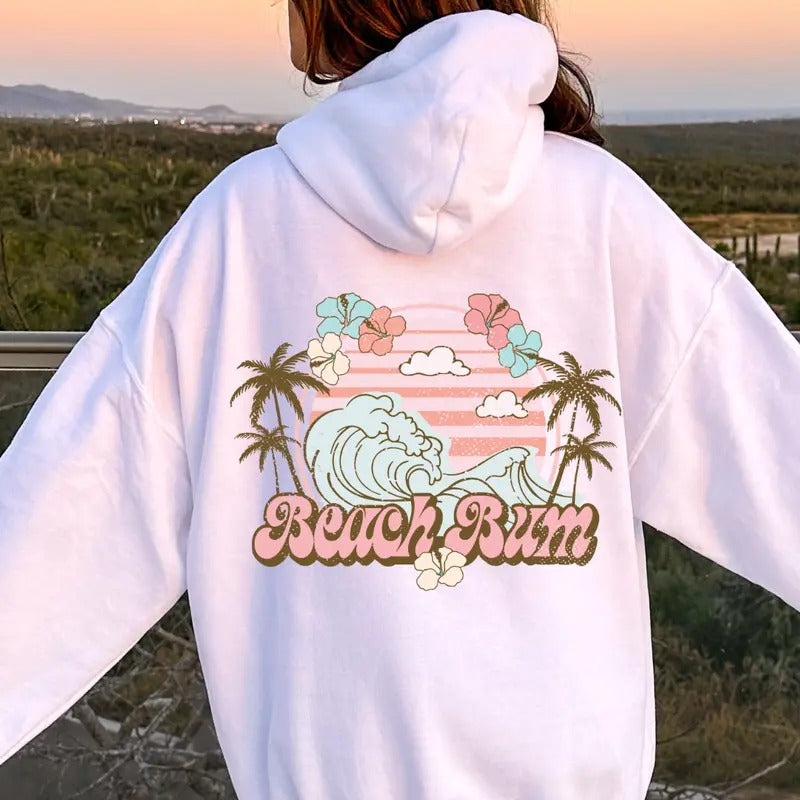 Beach Hoodie, Beach Bum Sunset Graphic, Cotton Casual Oversized Hoodie, Sunset Hoodie, Beach Hoodie, Womens Sweatshirt...
