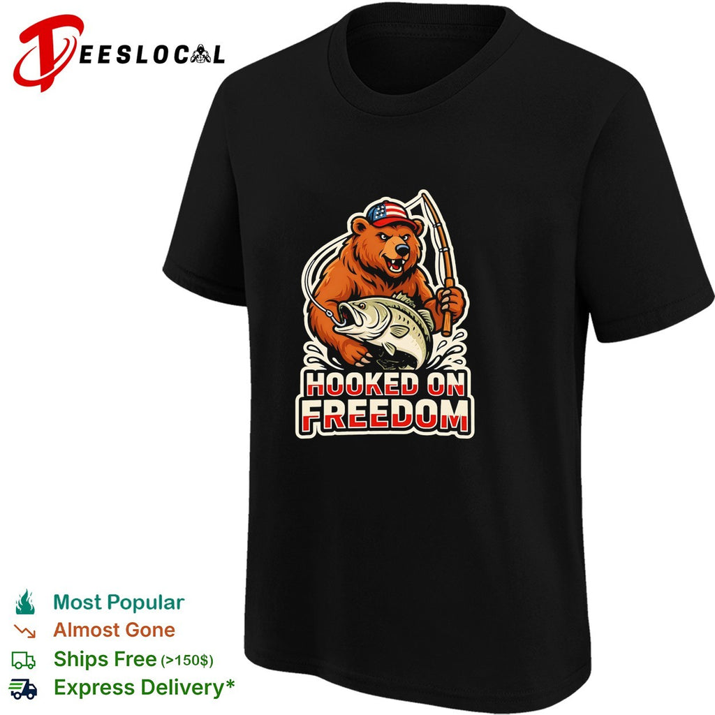Bear fishing hooked on freedom shirt