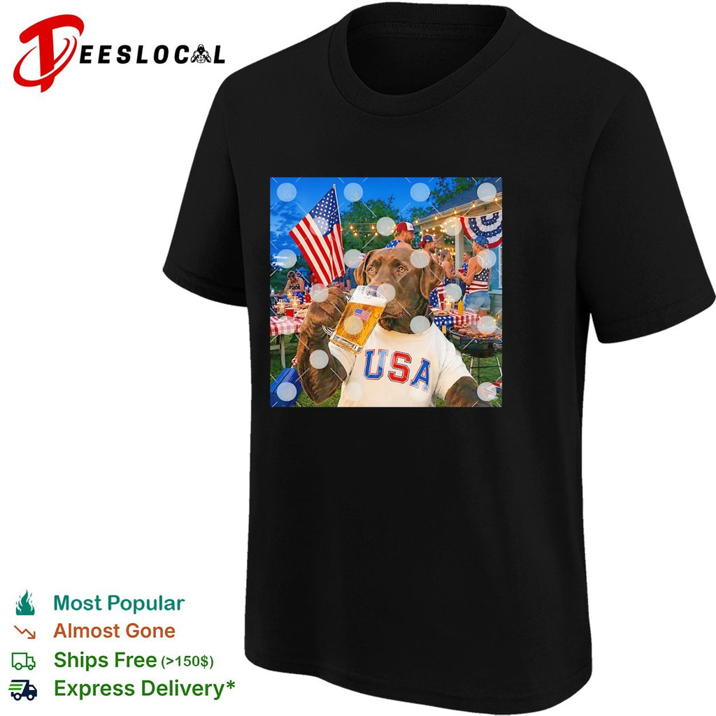 Bear holding beer USA Fourth of July shirt
