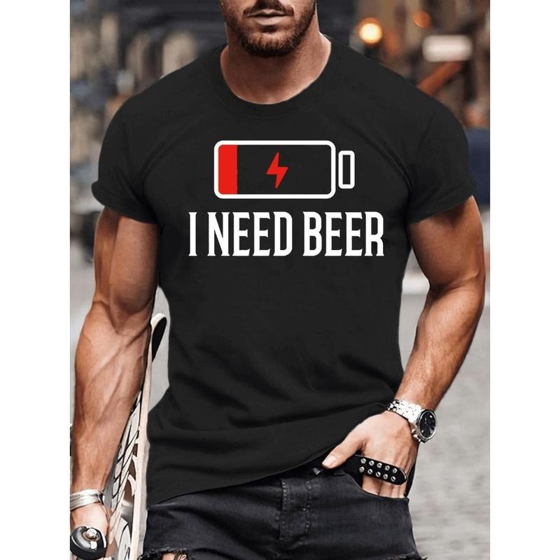 Beer Lover's Graphic Tee - Relaxed Fit, Stretchy Round Neck, Casual Street Style, Summer Essential, Funny Humor Print,...