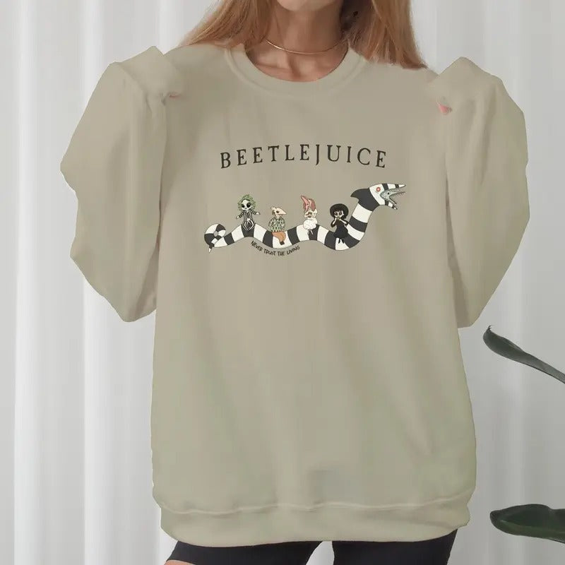 Beetlejuice Crewneck Sweatshirt, Never Trust the Living Shirt, Funny Halloween Horror Hoodie | CiraTrend.com
