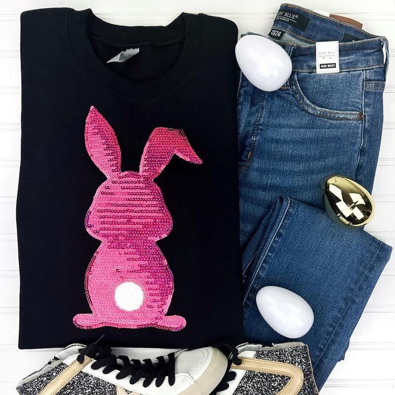 Berry Bunny Sequin Patch Sweatshirt -- BLACK T-Shirts, Hoodie | CiraTrend.com