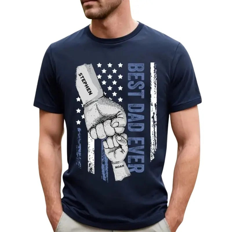 Best Dad Ever Shirt, Personalized Dad Raised Fist Bump T-Shirt Father's Day Menswear Top Hoodie, Sweatshirt | CiraTrend.com