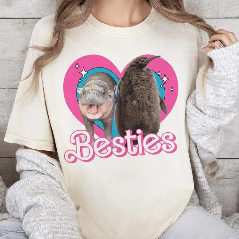 Bestie Moo Deng And Pesto Shirt, Moo Deng And Pesto Friendship Shirt, Hippo Shirt, Hippo Cute T-Shirt, Vintage T-Shirt...