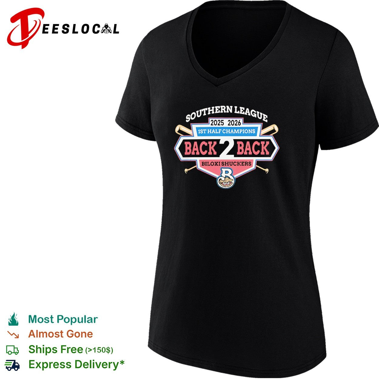 Biloxi Shuckers Southern League 2025 2026 1st Half Champions Back 2 Back shirt
