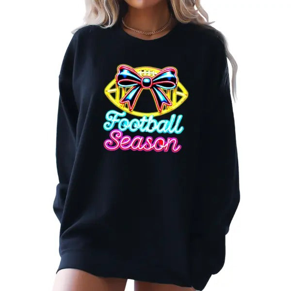Black 'Football Season' Sweatshirt in Neon 90s Colors | Coquette Style for a Fun, Nostalgic Vibe | Perfect for Football...