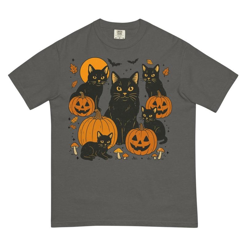 Black Cat Pumpkin Halloween Shirt ~ Unisex Apparel Relaxed Fit Printed In The USA Clothing Womenswear Casual Comfort...