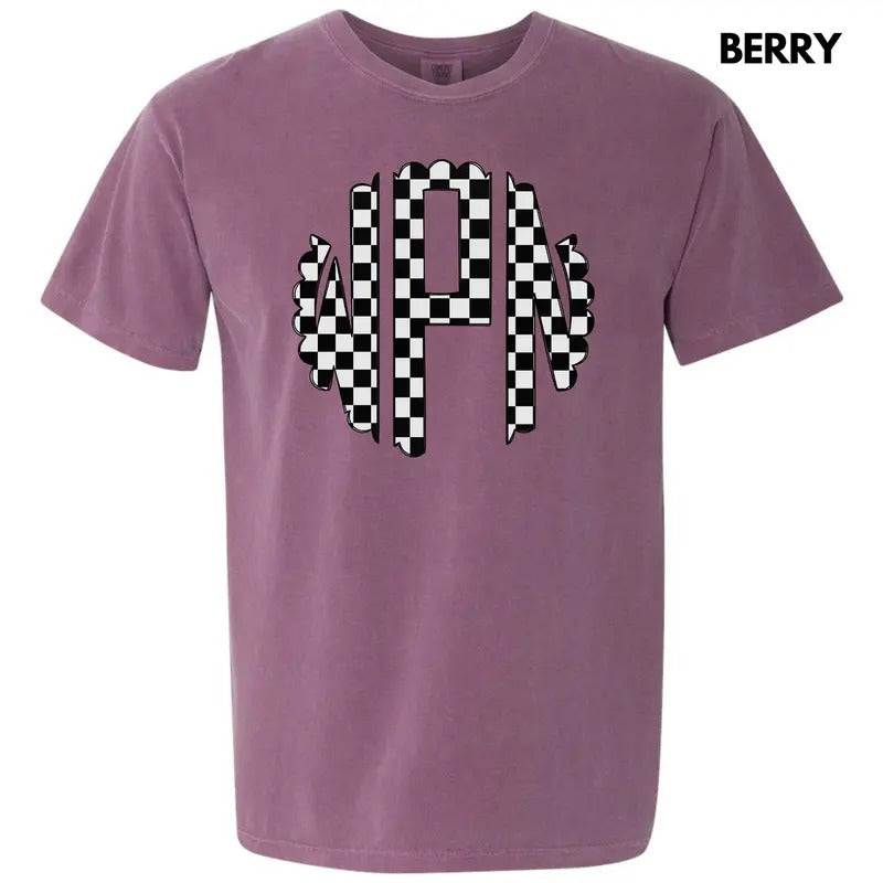 Black Checkered Monogram Comfort Colors T-Shirt 'NLB' Hoodie, Sweatshirt | CiraTrend.com