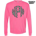 Black Checkered Monogram Long Sleeve Comfort Colors T-Shirt 'NLB' Hoodie, Sweatshirt | CiraTrend.com