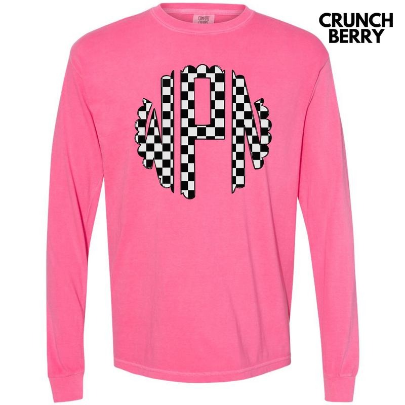 Black Checkered Monogram Long Sleeve Comfort Colors T-Shirt 'NLB' Hoodie, Sweatshirt | CiraTrend.com