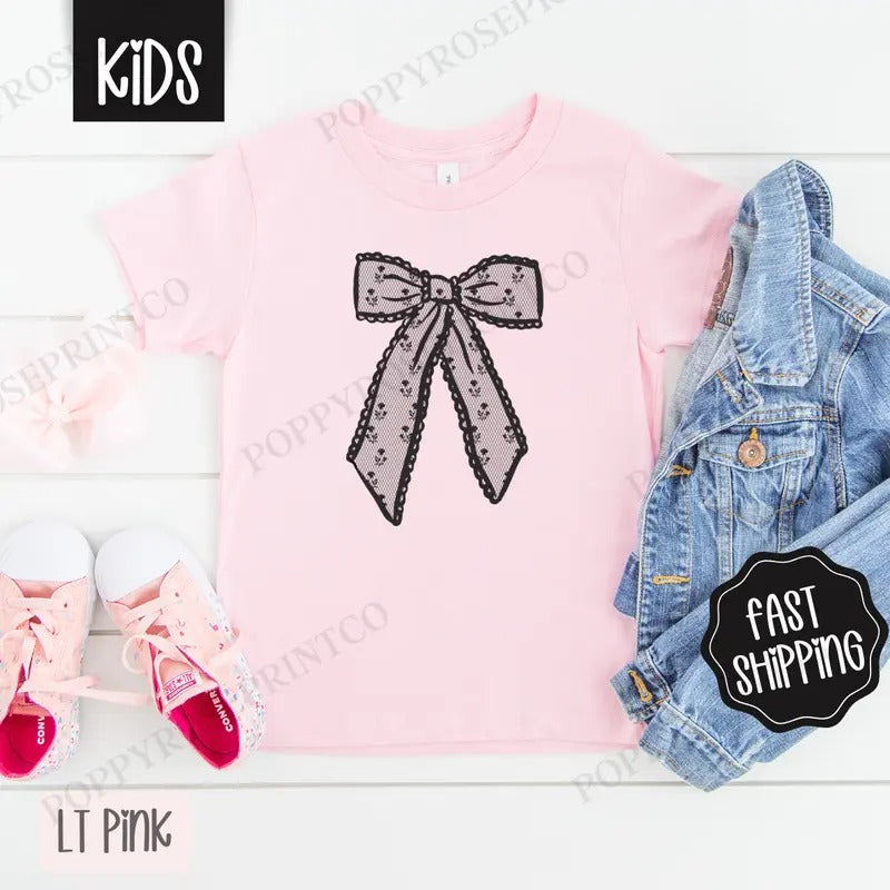 Black Lace Bow Kids Shirt - Children's Tshirt - Cute Youth Tee Gildan Hoodie, Sweatshirt | CiraTrend.com