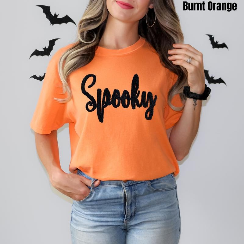 Black Spooky Fluffy Patch Comfort Colors T-Shirt Hoodie, Sweatshirt | CiraTrend.com
