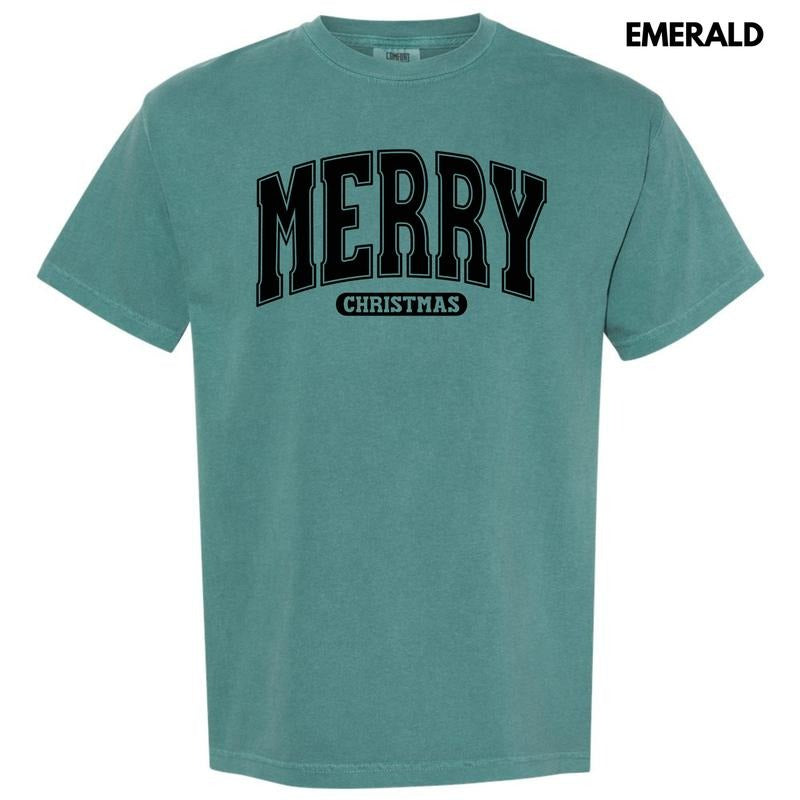 Black Varsity Merry Christmas Comfort Colors T-Shirt 'NLB' Hoodie, Sweatshirt | CiraTrend.com