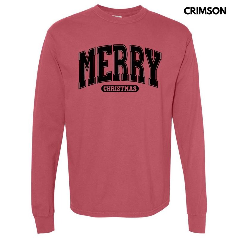 Black Varsity Merry Christmas Long Sleeve Comfort Colors T-Shirt 'NLB' Hoodie, Sweatshirt | CiraTrend.com