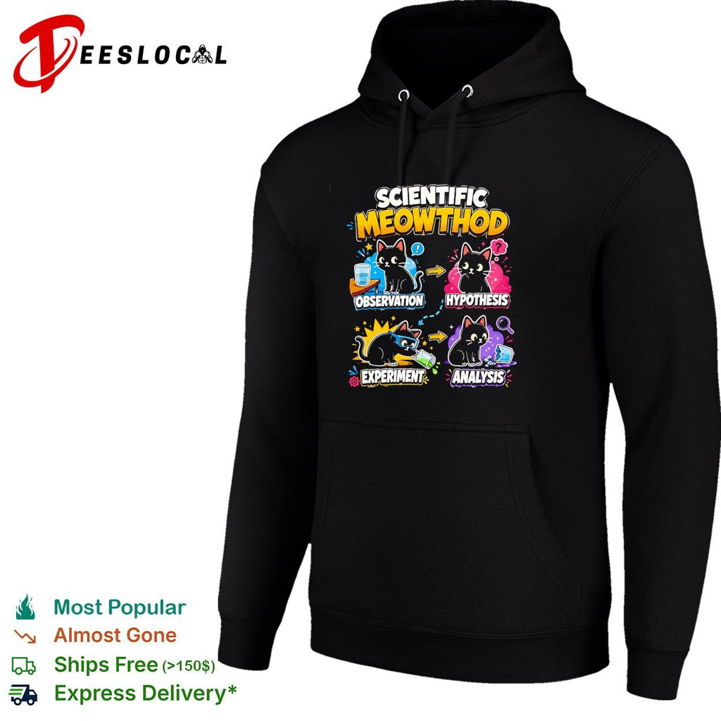 Black cat funny feline lab flasks scientific meowthod observation hypothesis experiment analysis shirt