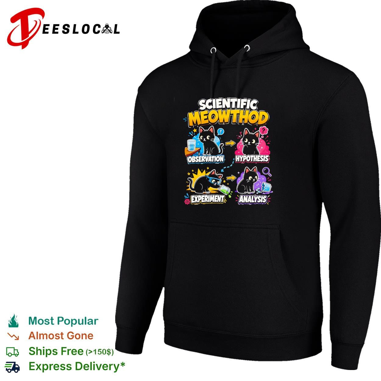 Black cat funny feline lab flasks scientific meowthod observation hypothesis experiment analysis shirt
