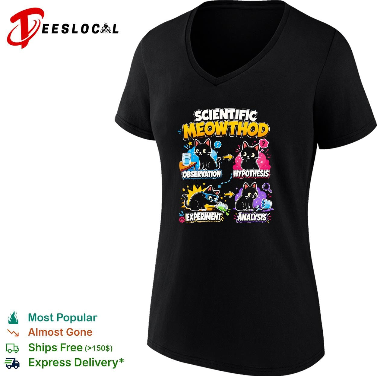 Black cat funny feline lab flasks scientific meowthod observation hypothesis experiment analysis shirt