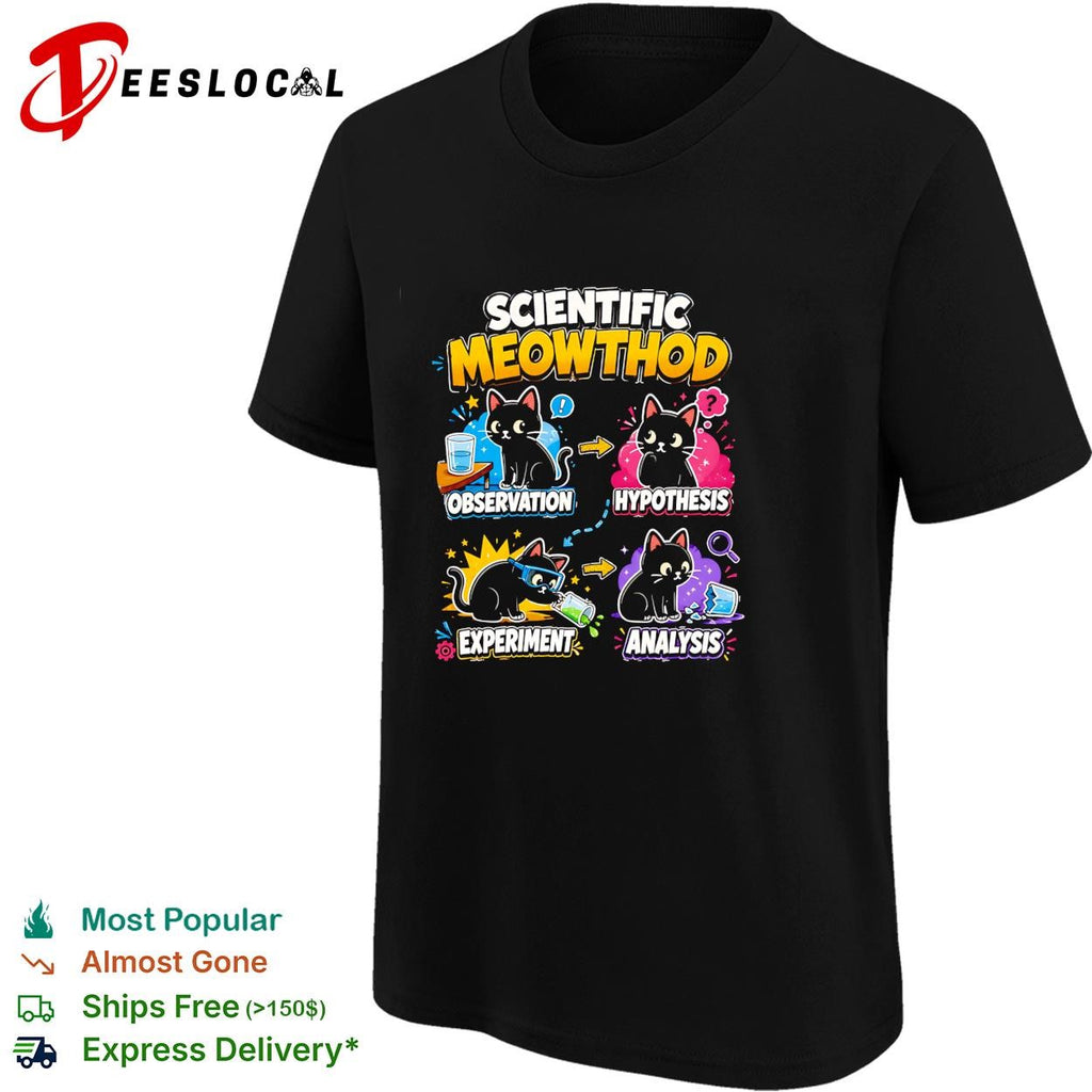Black cat funny feline lab flasks scientific meowthod observation hypothesis experiment analysis shirt