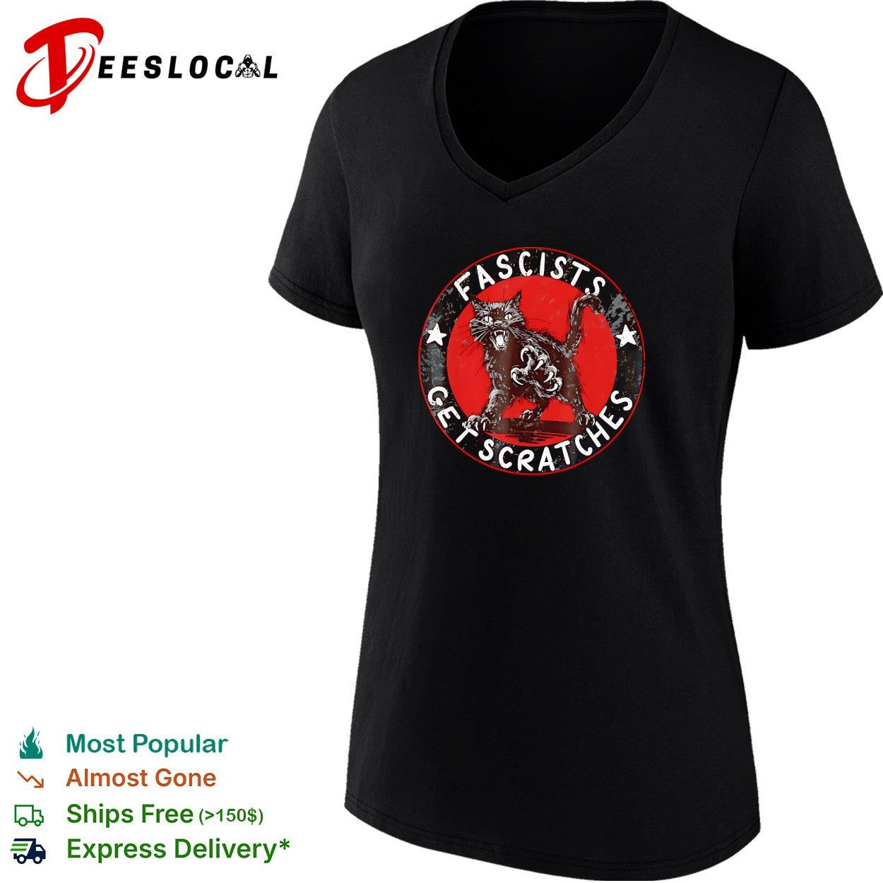 Black cat hissing claws out fascists get scratches shirt
