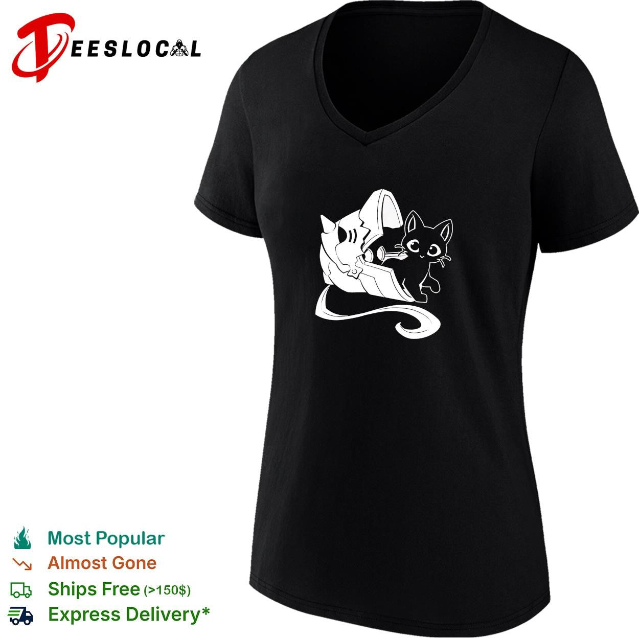 Black cat space traveler astronaut helmet shirt