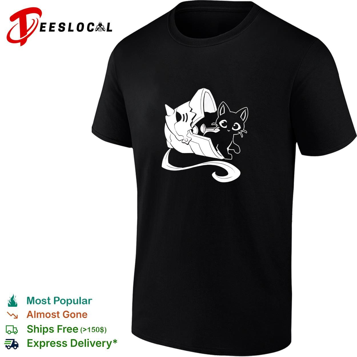 Black cat space traveler astronaut helmet shirt