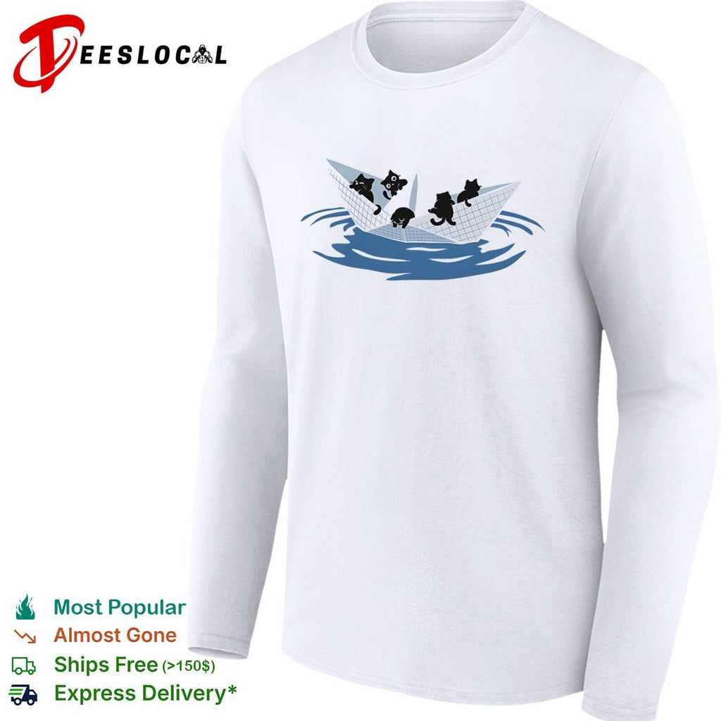 Black cats in a paper boat shirt