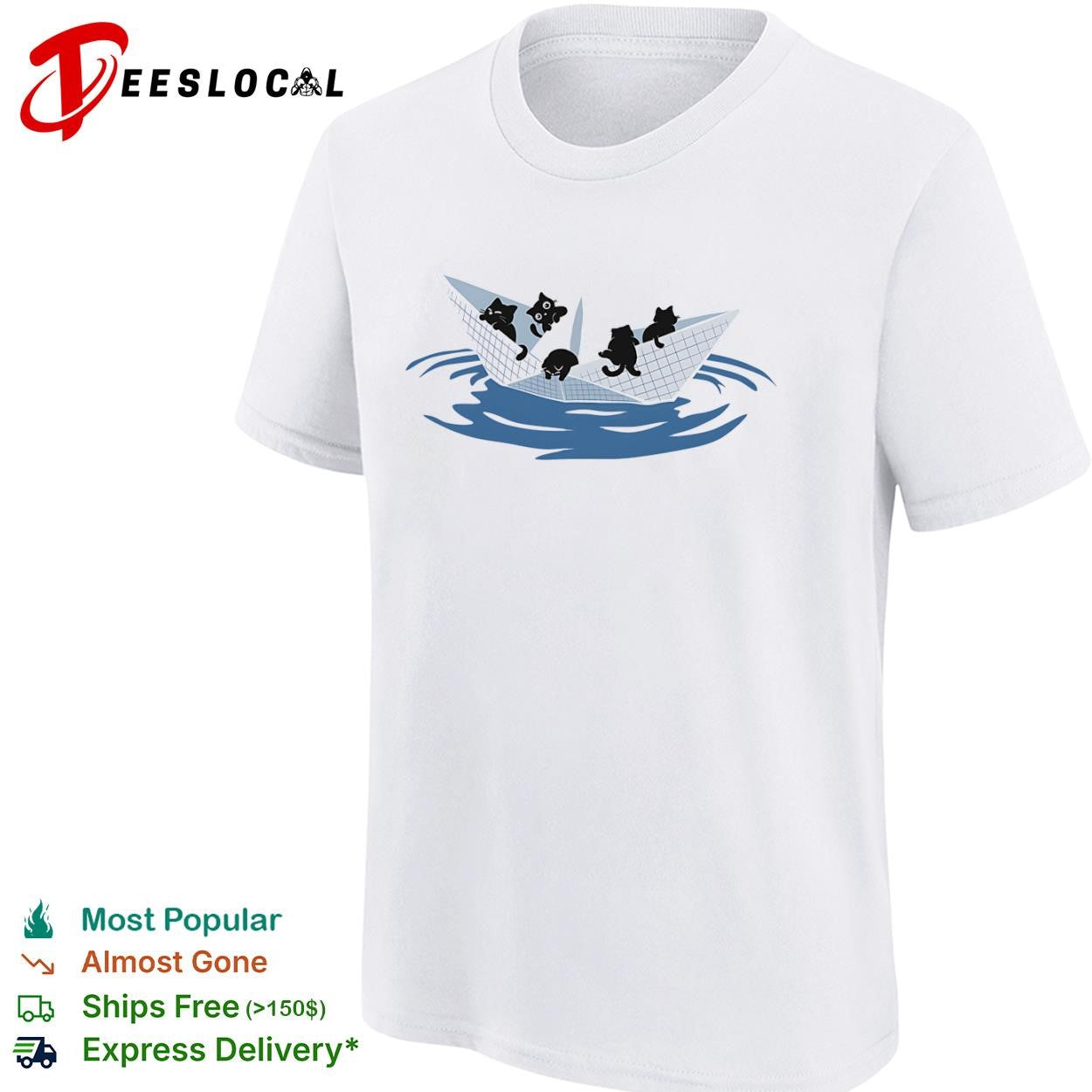 Black cats in a paper boat shirt