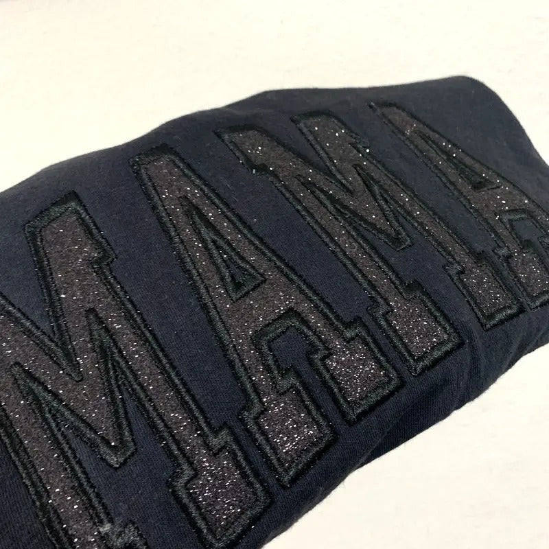 Black on Black Mama Glitter Heat Transfer Vinyl Embroidered Sweater - Personalized Sparkle for Stylish Moms T-Shirts,...