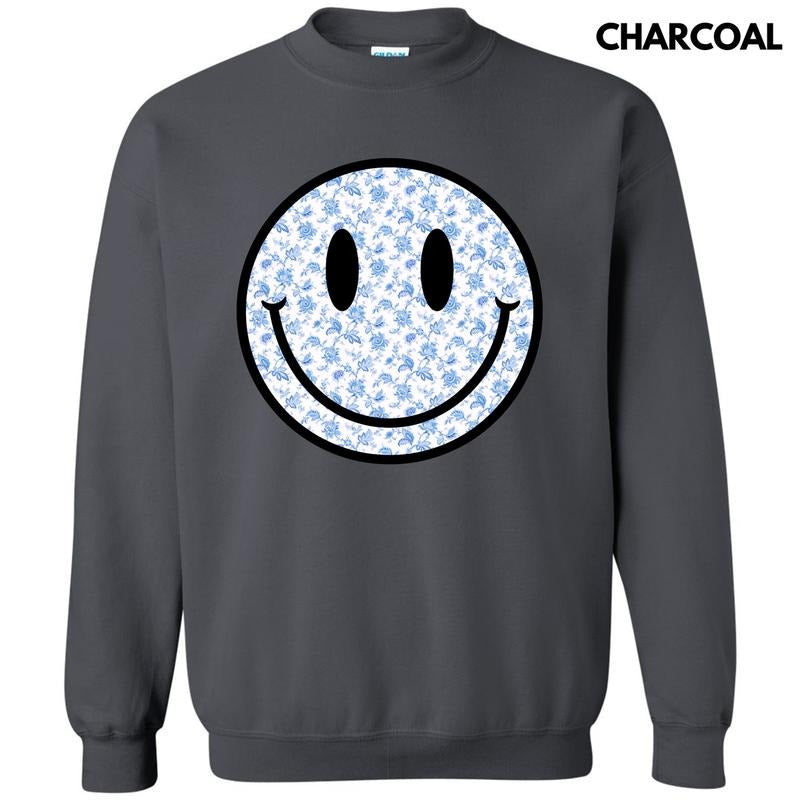 Blue Floral Happy Face Sweatshirt 'NLB' T-Shirts, Hoodie | CiraTrend.com