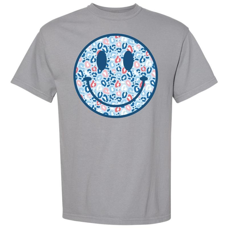 Blue Patriotic Cheetah Happy Face Comfort Colors T-Shirt 'NLB' Hoodie, Sweatshirt | CiraTrend.com