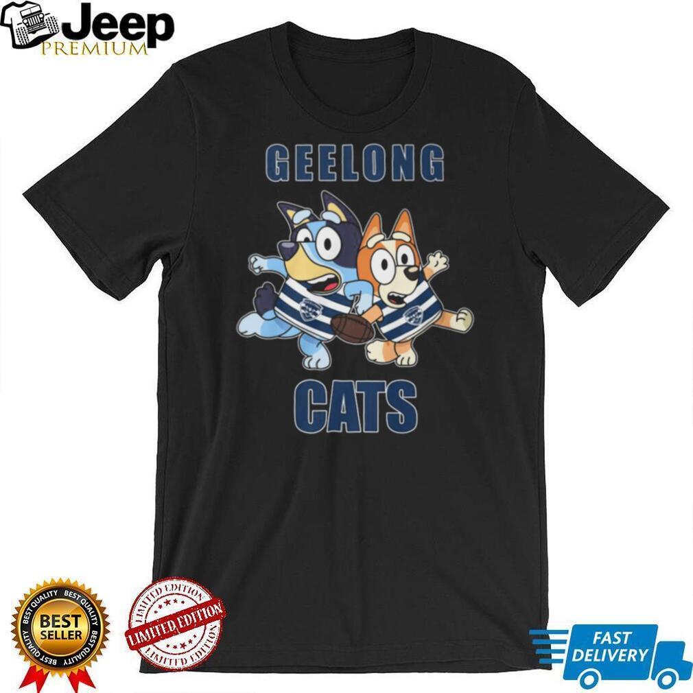 Bluey and Bingo Geelong Cats AFL Mascot Graphic T Shirt