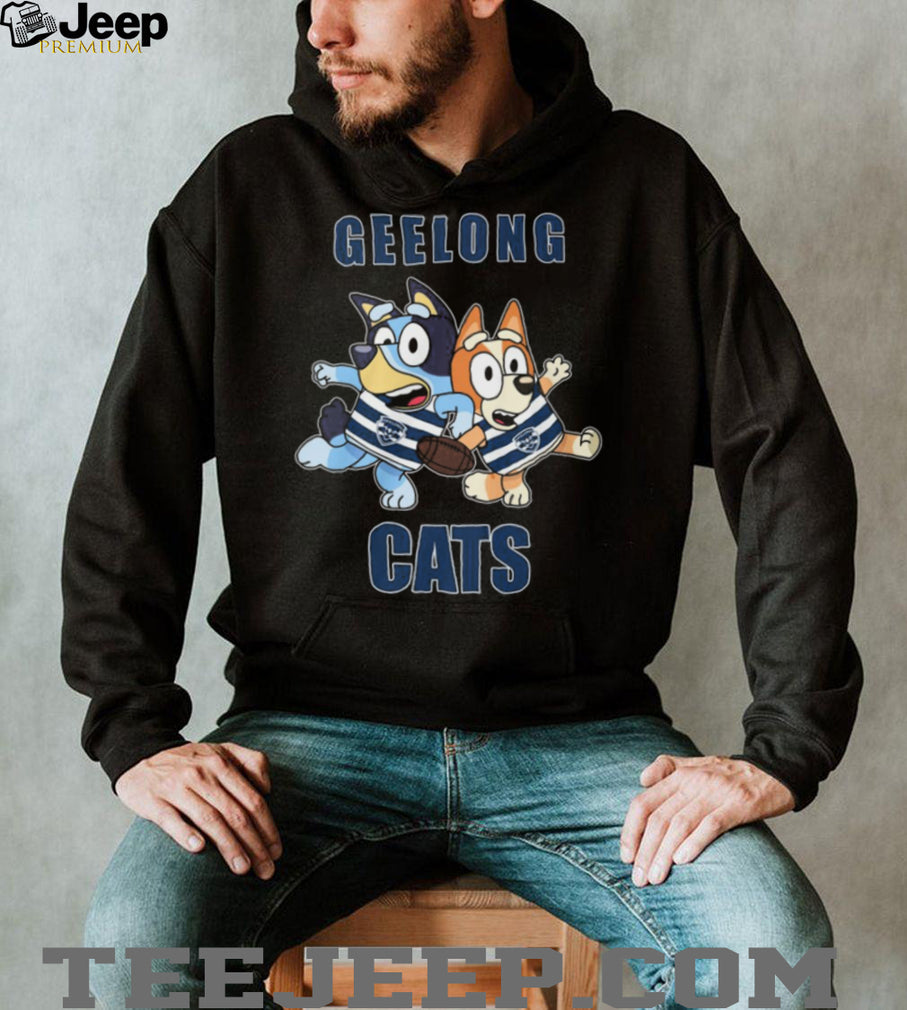 Bluey and Bingo Geelong Cats AFL Mascot Graphic T Shirt