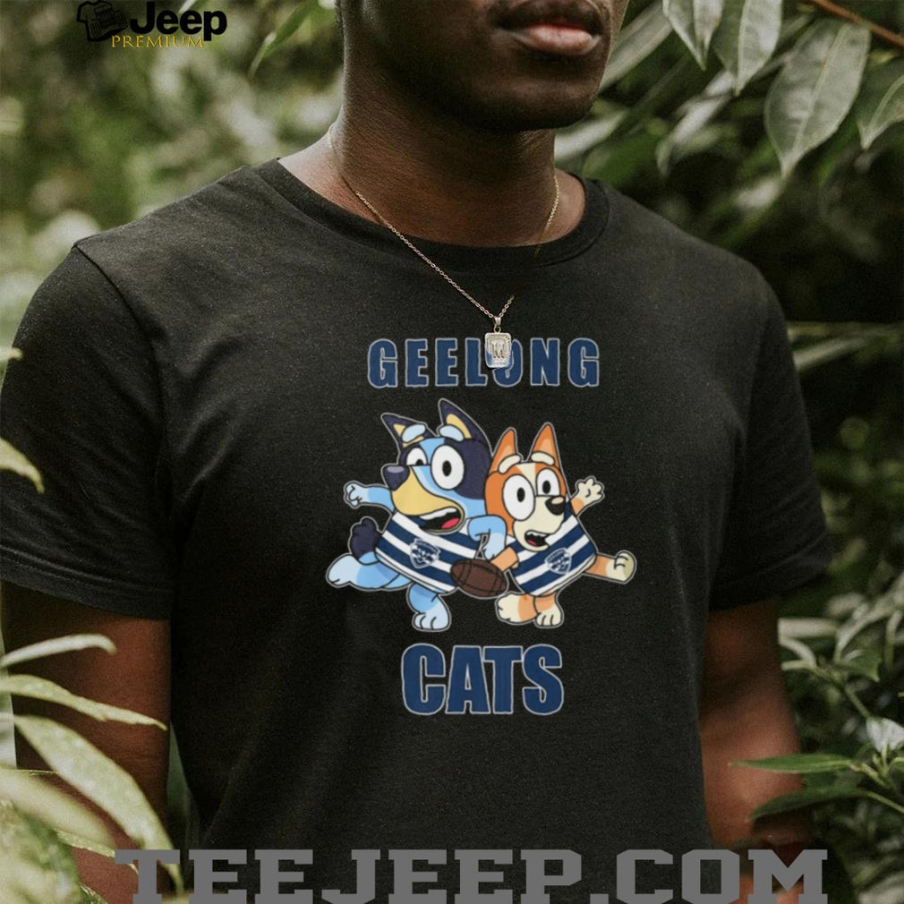 Bluey and Bingo Geelong Cats AFL Mascot Graphic T Shirt