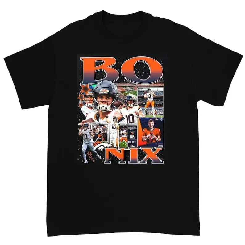 Bo Nix Shirt Graphic Tee Custom Vintage Football Streetwear Cotton Unisex Short Sleeve Shirt, Apparel for Game Day,...