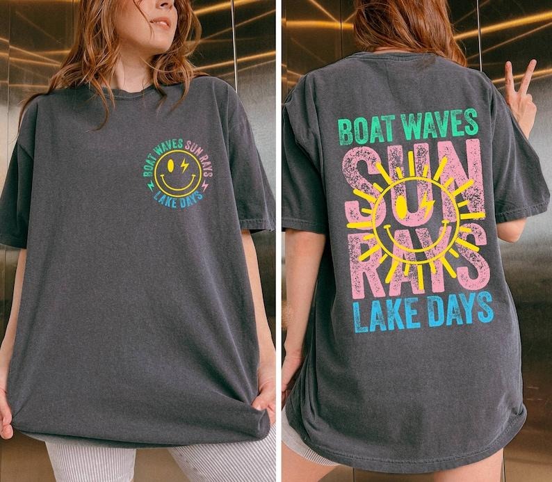 Boat Waves Sun Rays Lake Days Shirt, Retro Summer Shirt, Retro Summer Shirt, Lake Life Shirt,Lake Vacation Shirt,Beach...