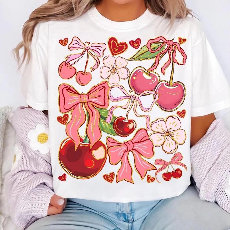 Boho Cherry Coquette Preppy Cherries T-Shirt Boho Floral Berry Summer Cherry T-Shirt Hoodie, Sweatshirt | CiraTrend.com