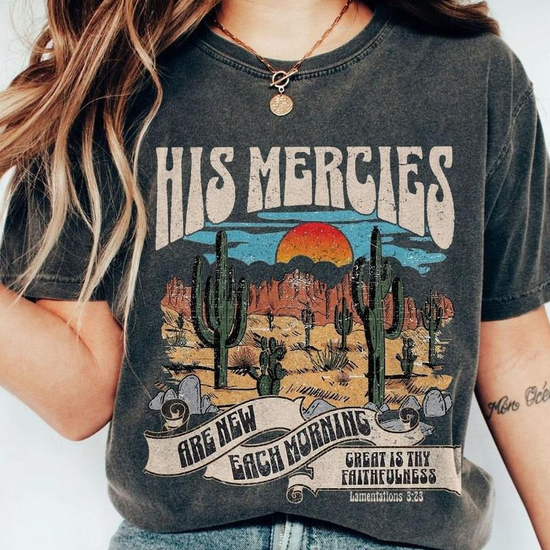 Boho Christian Shirts, His Mercies Are New Each Morning, Christian TShirts, Bible Verse Shirt, Trendy Christians T Shirts, Jesus Apparel, Faith Based Shirt, Christian Gifts For Women, Religous Tee, Christian Women Top