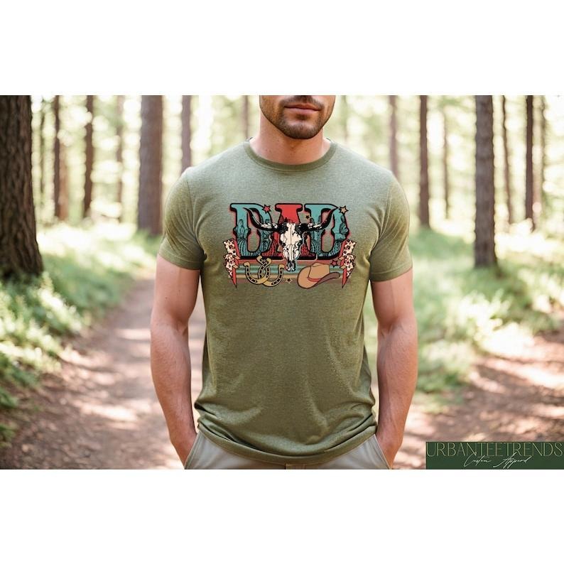 Boho Cow Skull Dad Shirt, Western Dad Shirt, Country Dada Shirt, Father's Day Shirt, Gift For Dad, Cowboy Dad T-Shirt,...